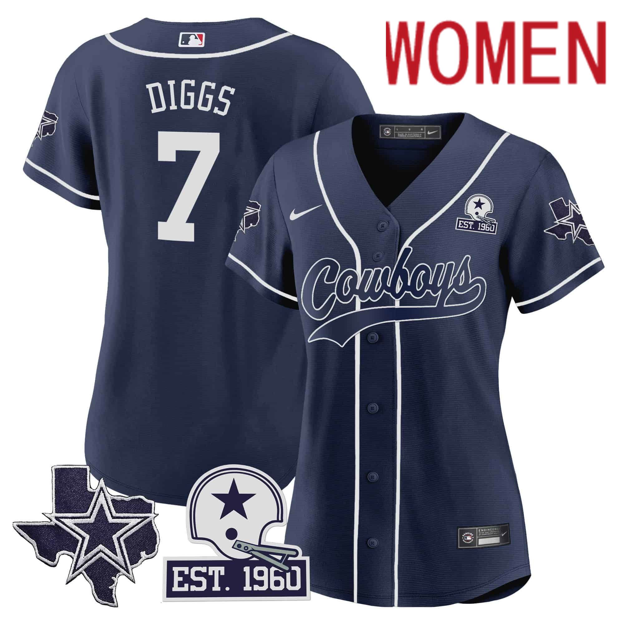 Women Dallas Cowboys #7 Diggs Dark blue 2024 Nike Patch Baseball NFL Jersey